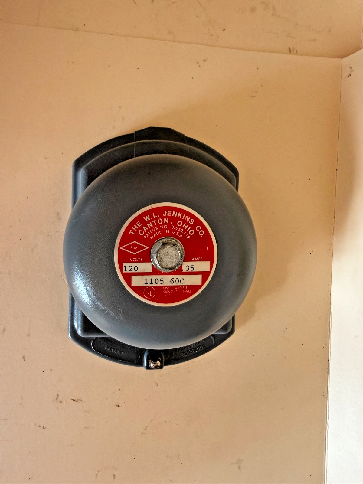 W.L. Jenkins 1105 Single Stroke Bell 120V AC 0.35A Audible Signal Industrial NOS