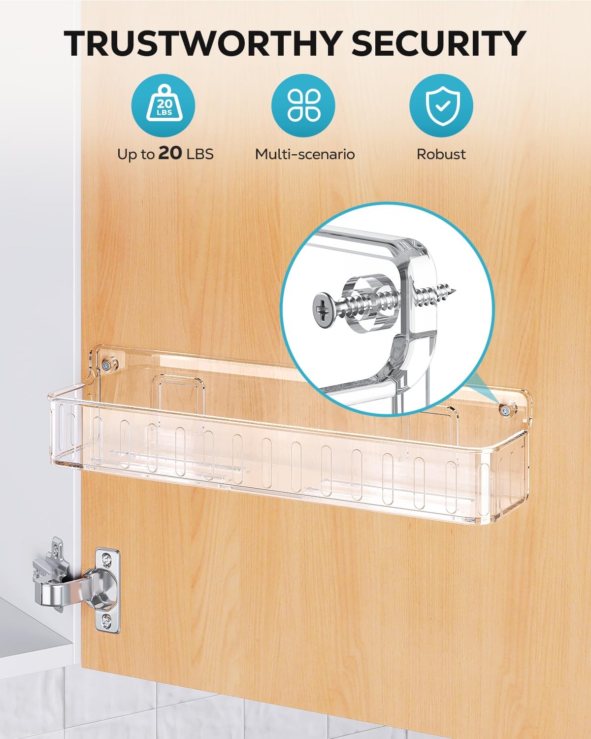 Wall Mount Spice Rack Organizer, 4 Pack, Clear, Adhesive or Screw Mount