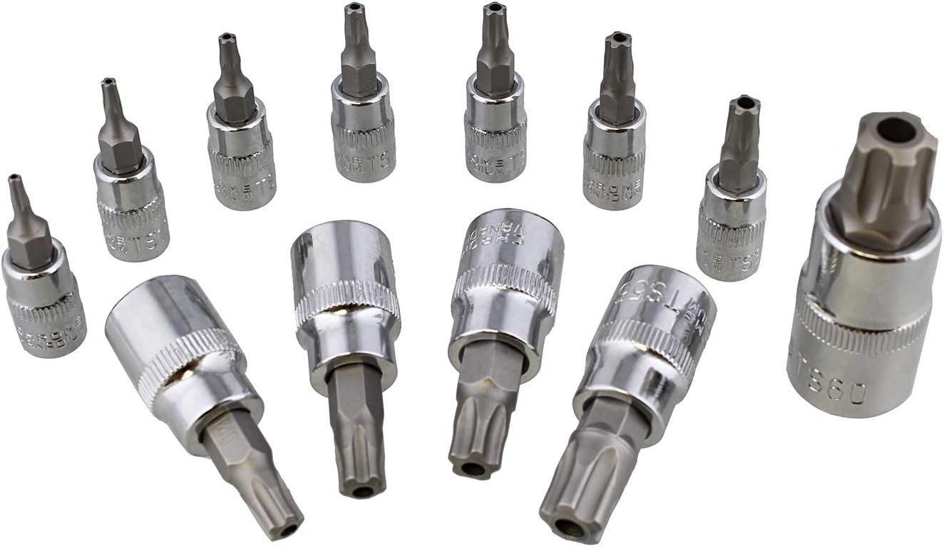 12Pc 5 Point Torx Plus Socket Set Tamper Proof Star Bit TS8-TS60 w/ Case