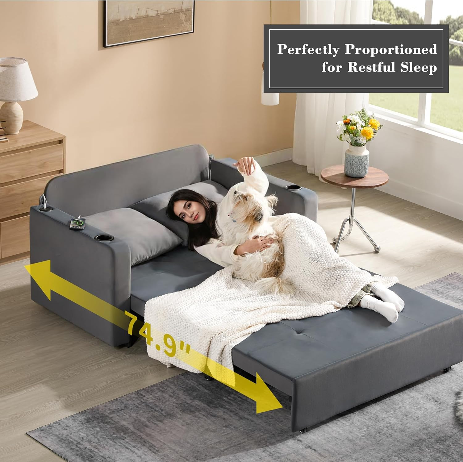 3 in 1 Pull Out Couch, 56 Inch Velvet Sofa Bed, Convertible Loveseat Sleeper Sof