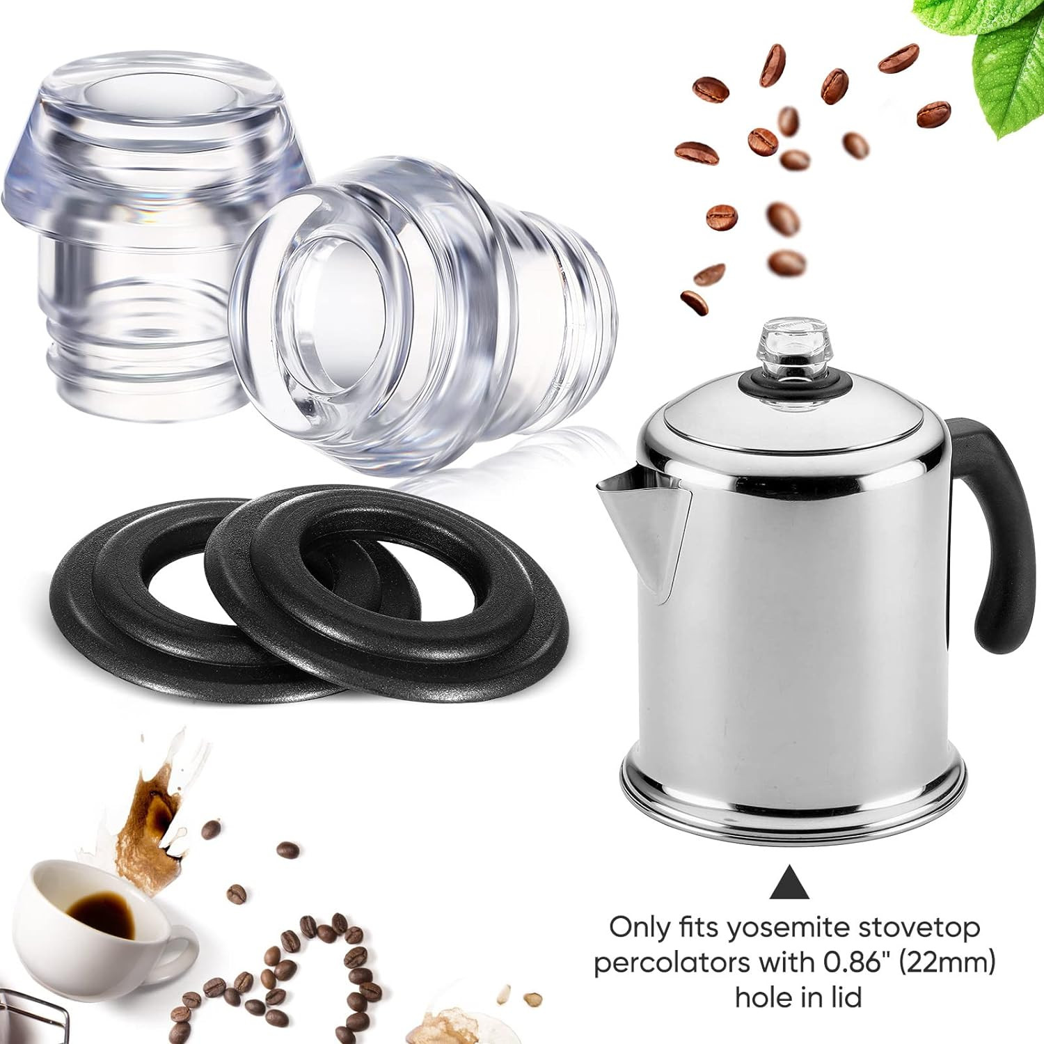 2 Sets Percolator Parts Top and Washer Ring Compatible with Farberware Yosemite