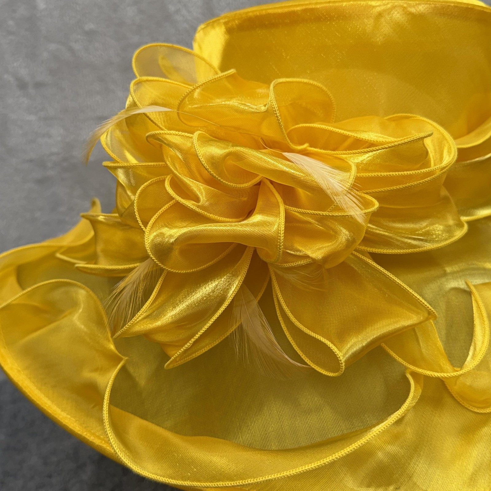 Derby Hat Sun Womens Adjustable Yellow Organza Sheer Wide Brim Ruffle Church NWT