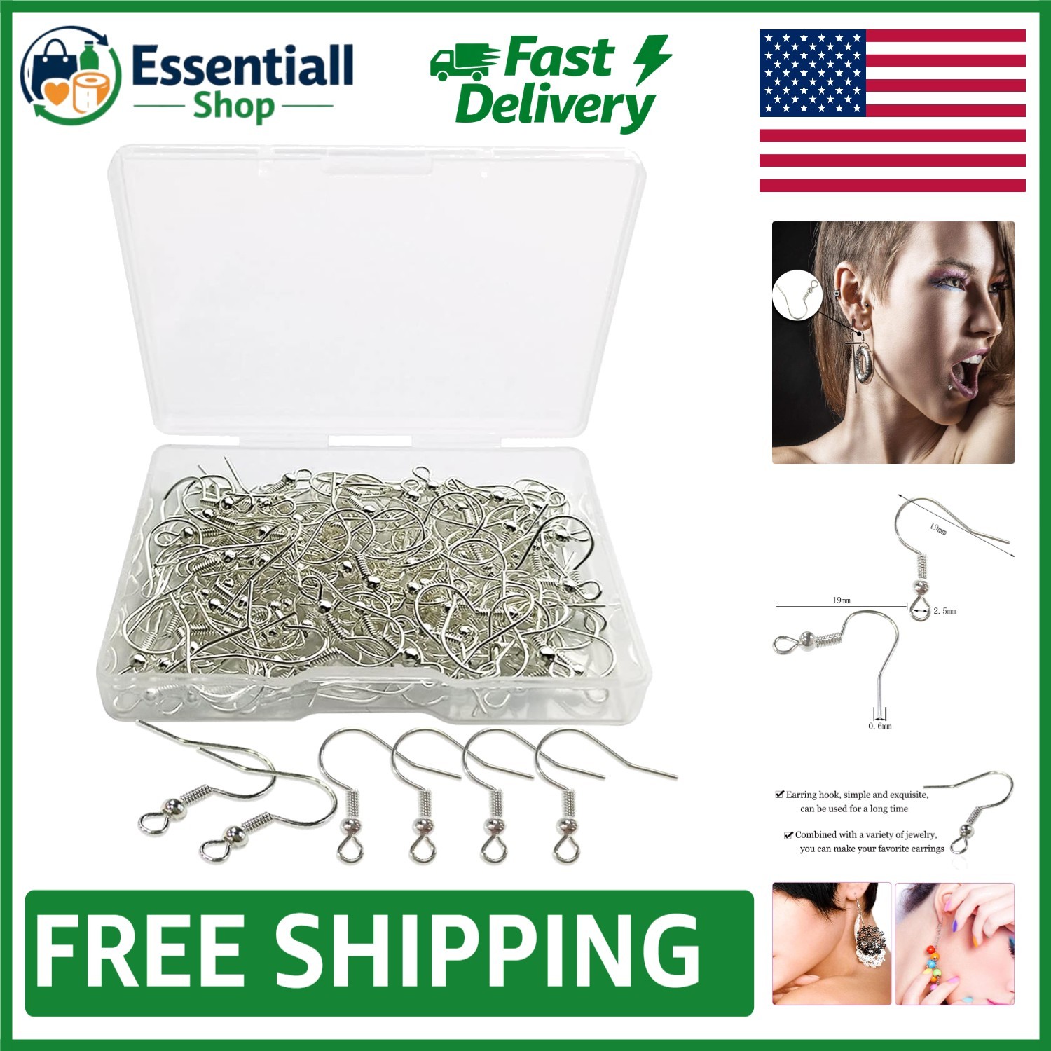 120pcs Hypoallergenic Silver Plated Earring Hooks with Ball & Coil Design