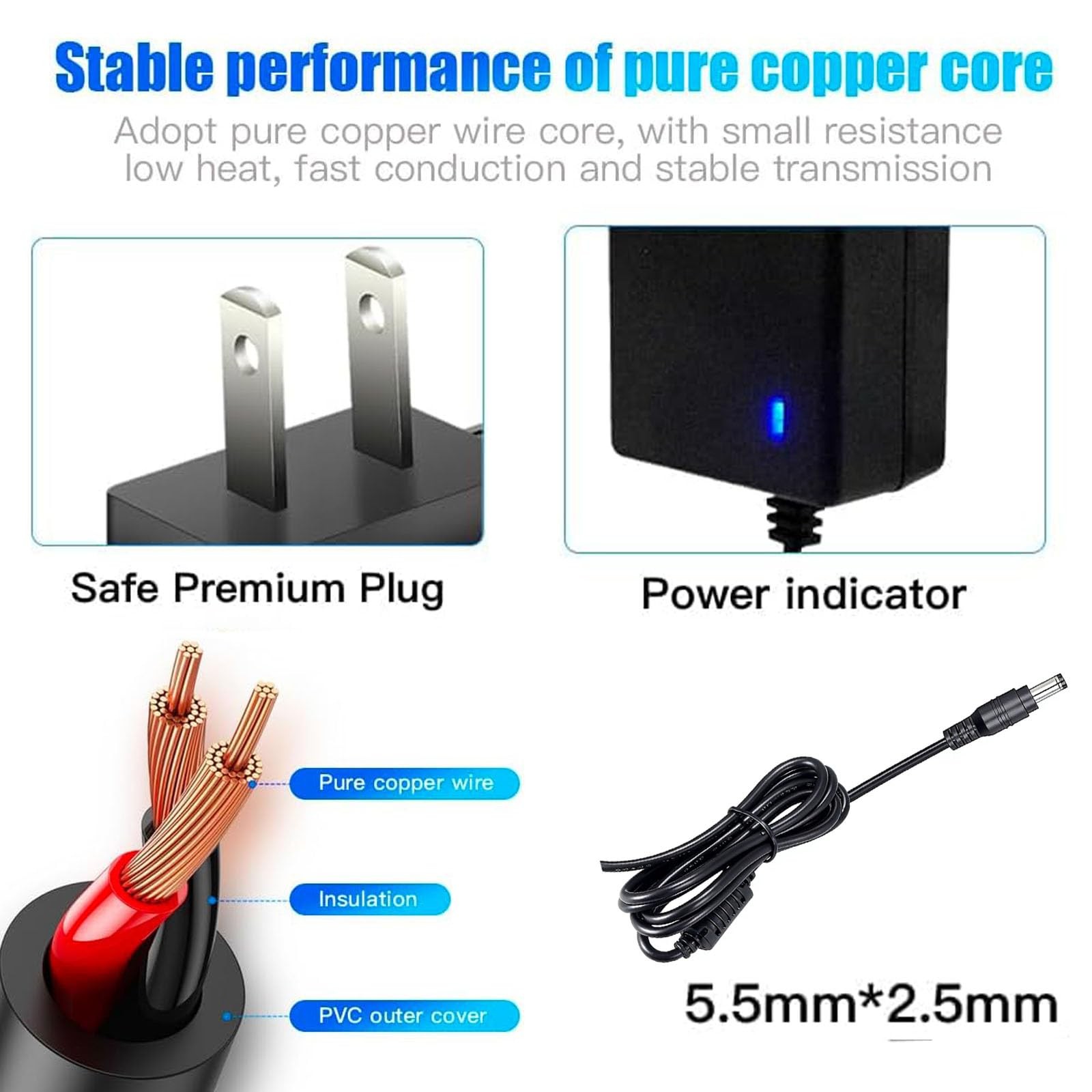 UPMMUD DC9V2A Electronic Drum Power Adapter Cord White
