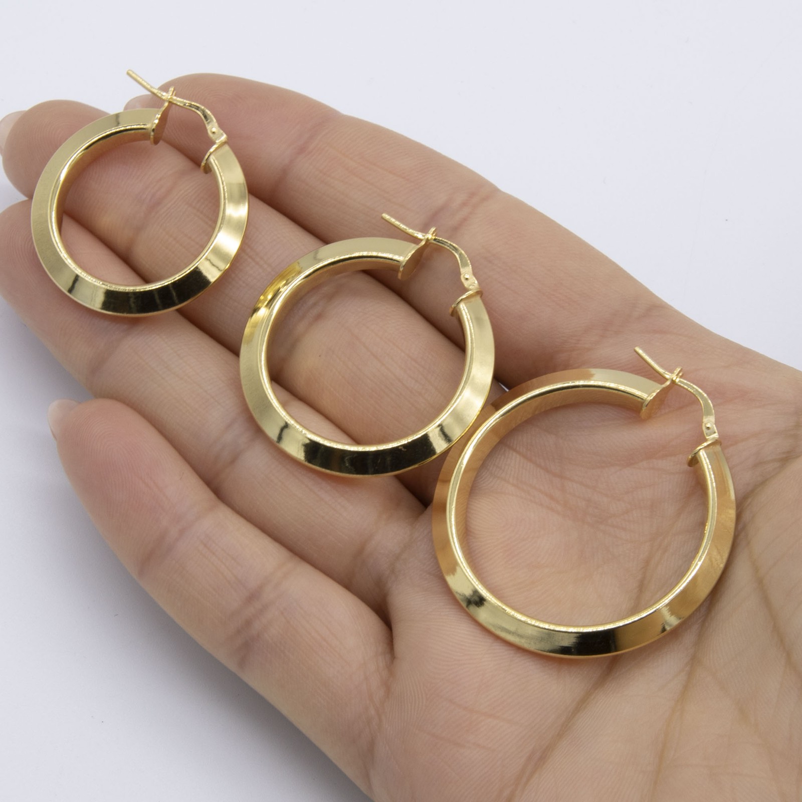 14K Yellow Gold-Plated Silver 925 Polished Knife Edge Hoop Earrings