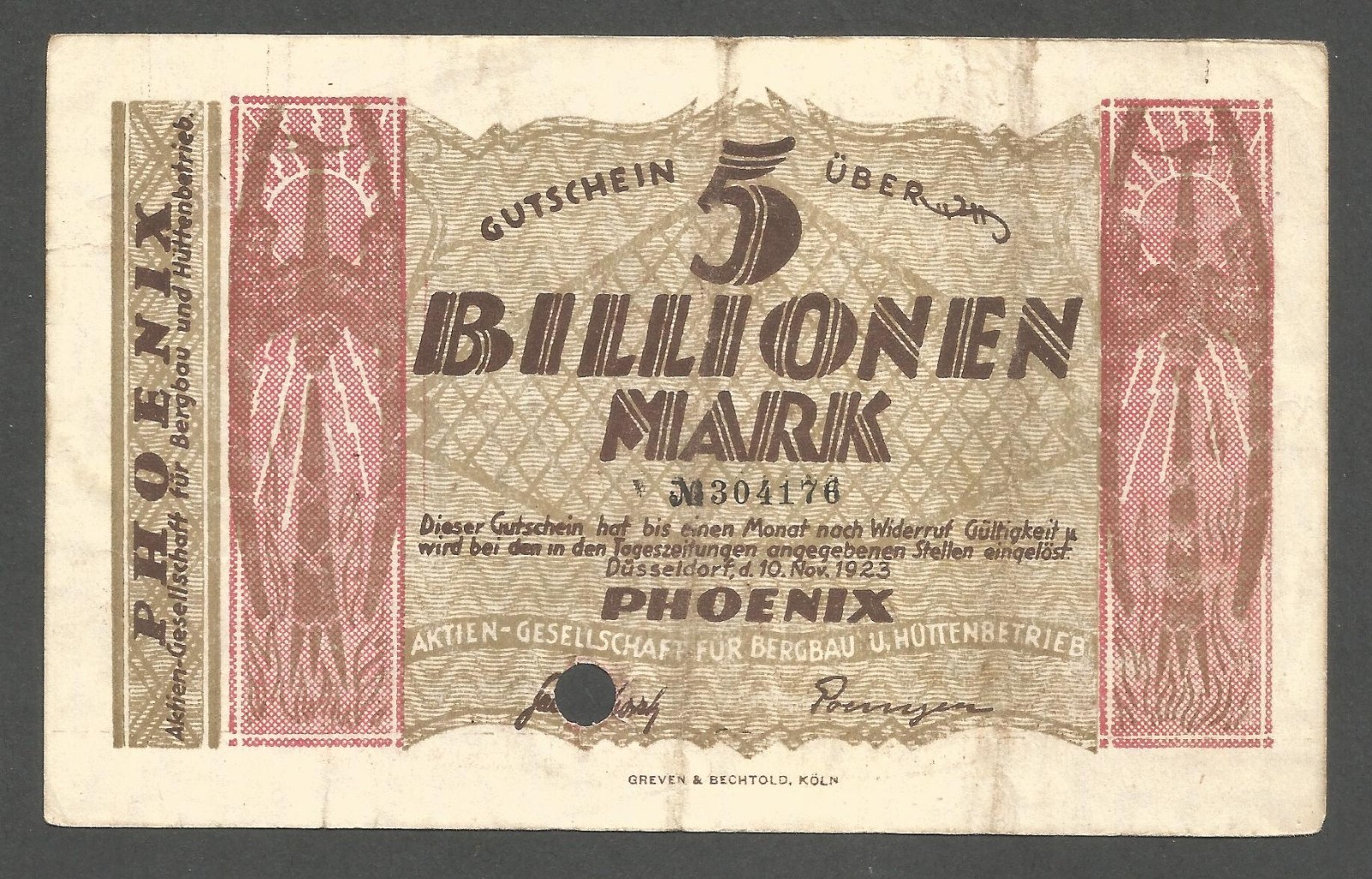Germany - Düsseldorf 5 Billionen Mark 10.11.1923; F+; K-1170gg; Inflation