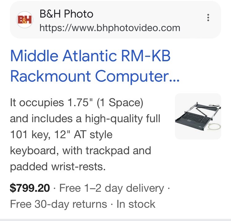 Middle Atlantic RM-KB 1RU Space Sliding Shelf Computer Keyboard retails $800