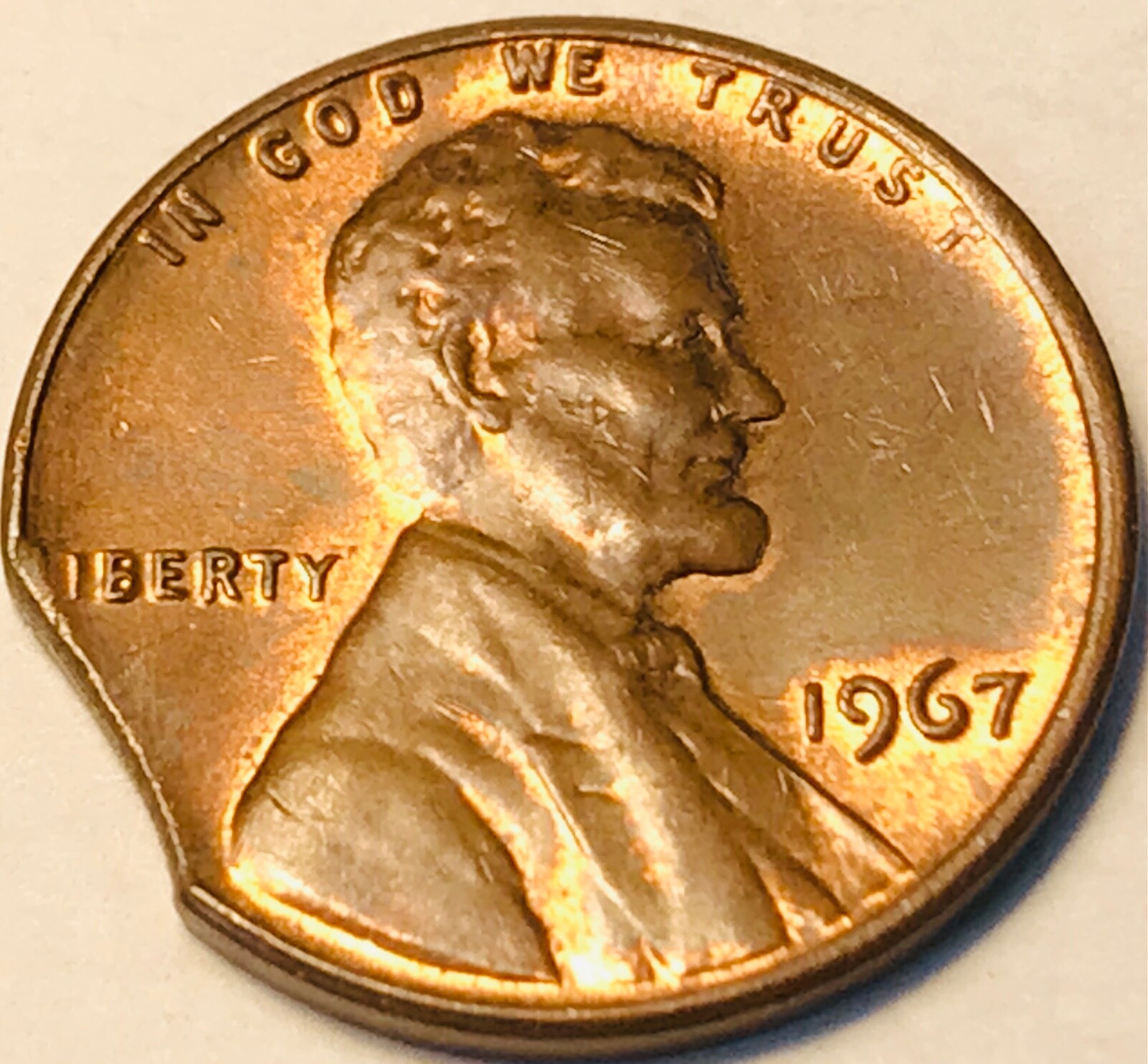 1967 Lincoln cent with curved clip Unc RB