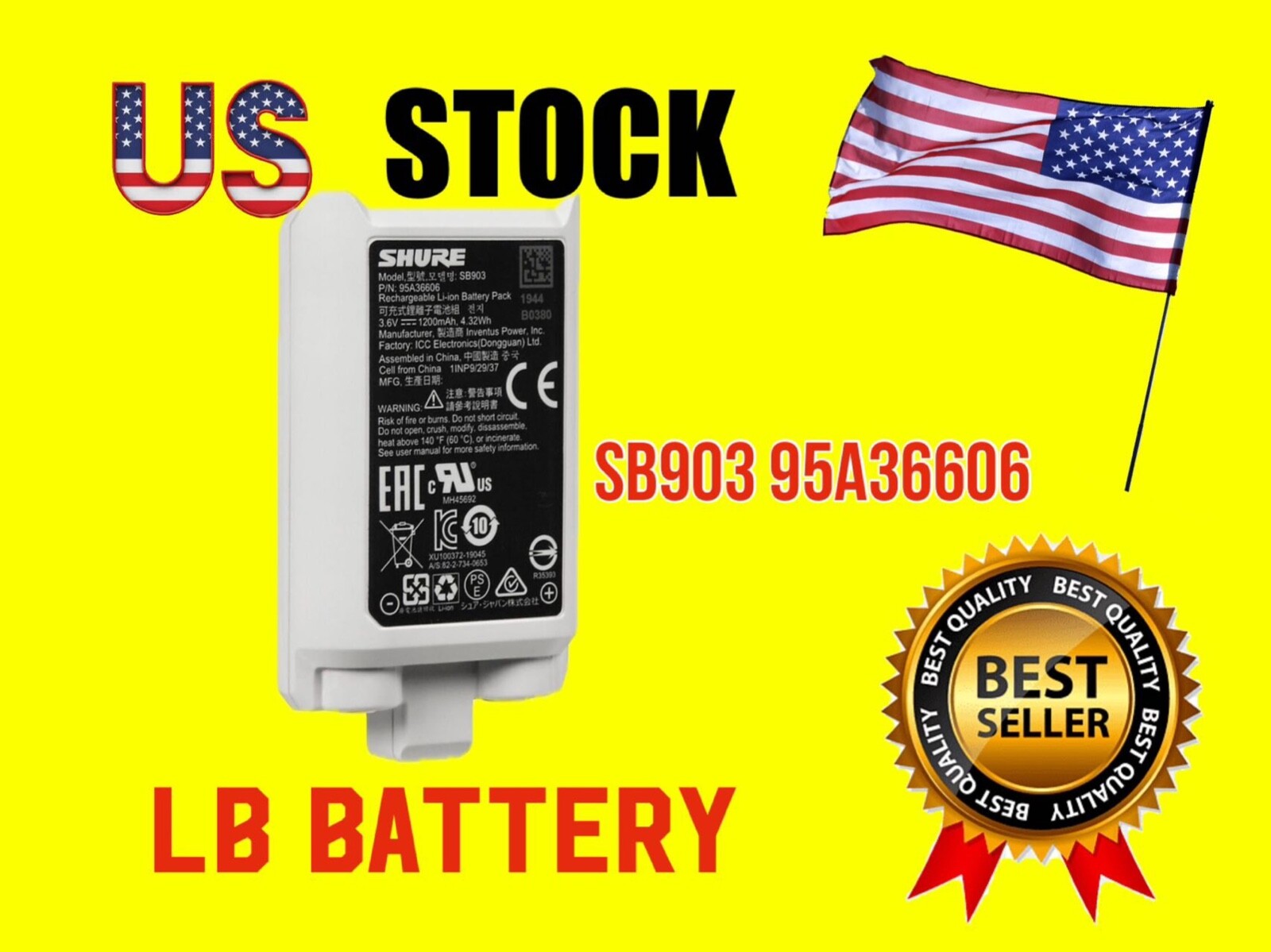 GENUINE SHURE SB903 95A36606 BATTERY for SLXD SLXD1 and SLXD2 1INP9/29/37 4.32WH
