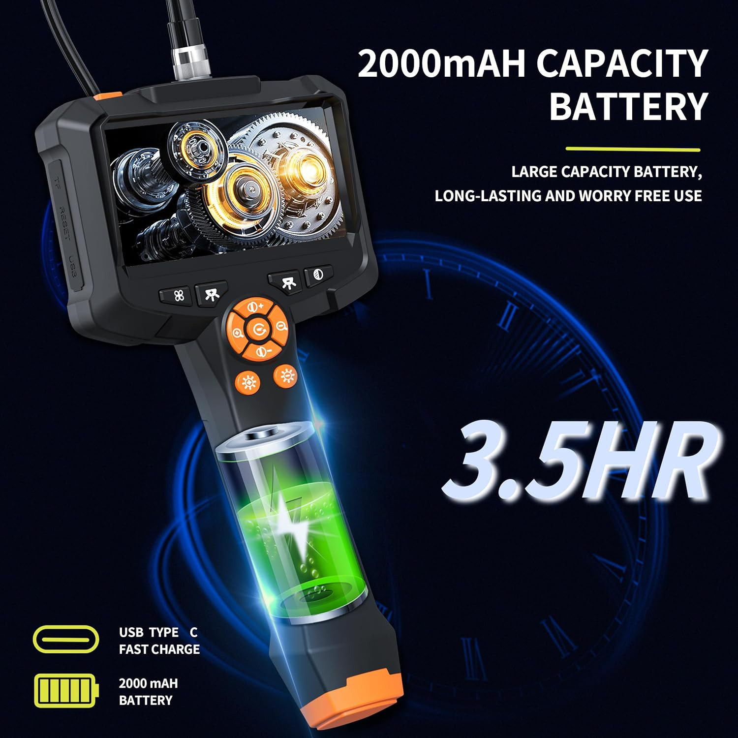 Endoscope Camera with Light, 1080P HD Borescope with 8 Adjustable Lights, 4.3" E