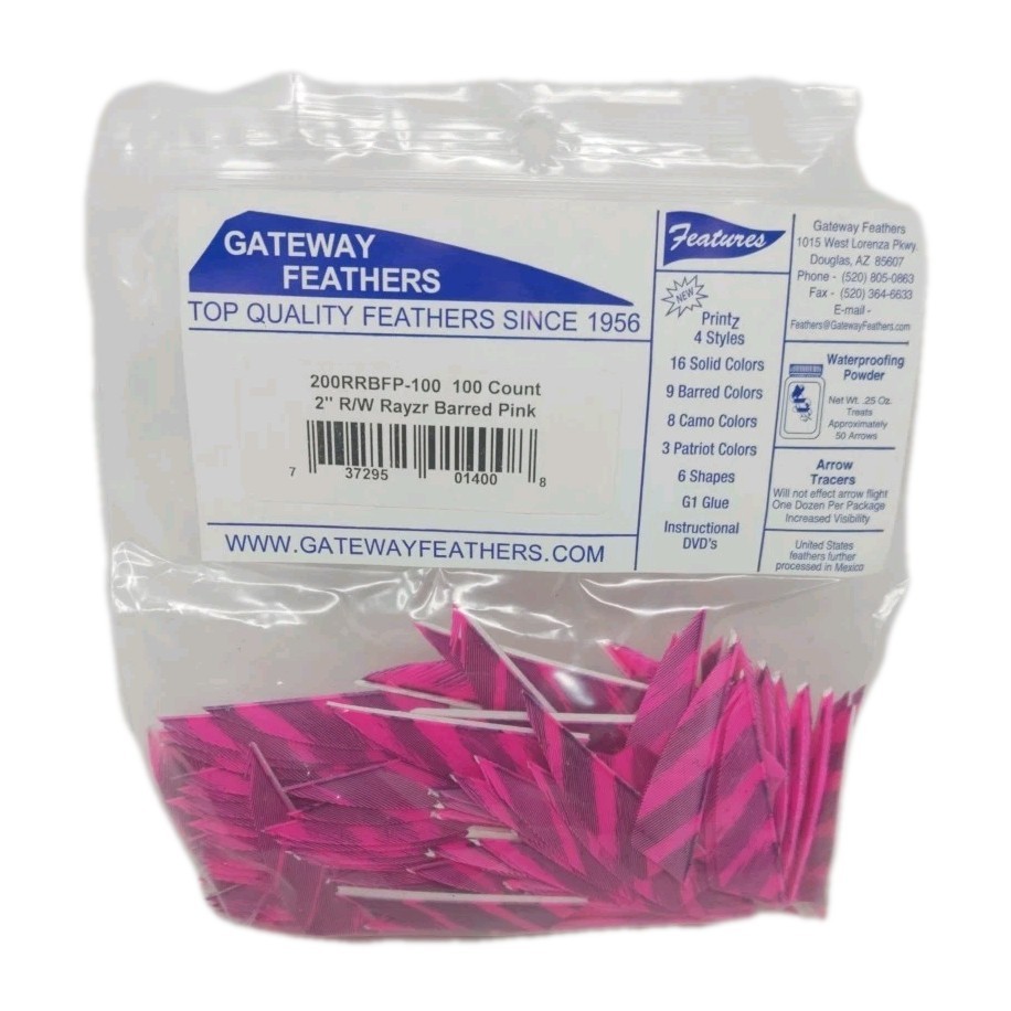 100 Pack Gateway Feathers 2" Right Wing: Rayzr Faux Barred Pink 200RRBFP-100