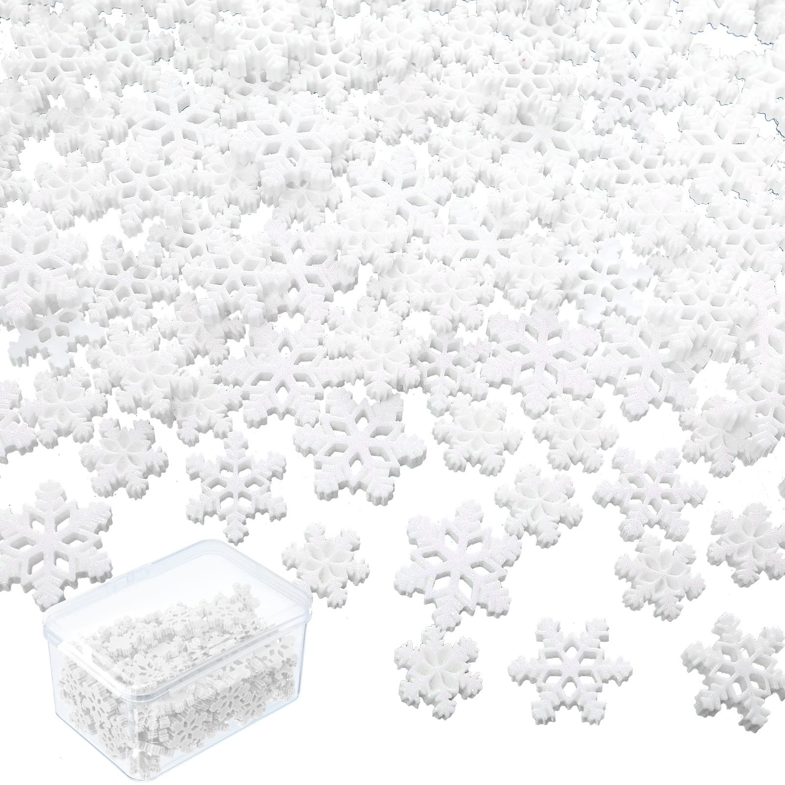 150 Pcs Mini Snowflakes for Crafts Glitter Resin Snowflakes Plastic Small Sno...