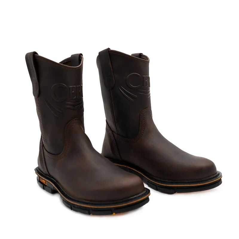 CEBU Max Steel Toe Work Boots Mens Crazy/Cafe Leather Pull-on Dual-Density Sole