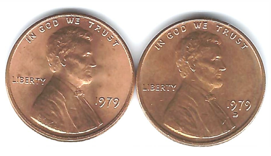 1979 P & D Brilliant Uncirculated Two Lincoln cent coins!