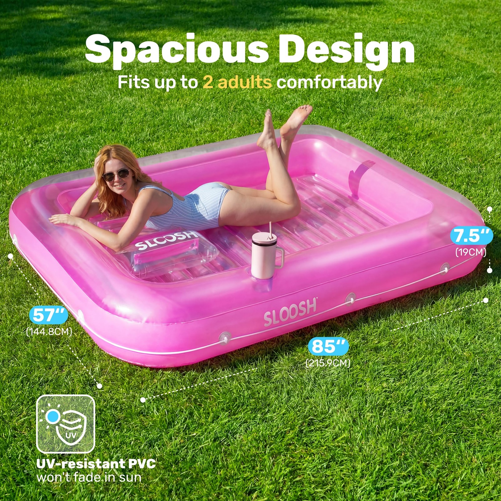 SLOOSH Inflatable Tanning Pool Lounger Float, 85" x 57" Extra Large Pool Floats