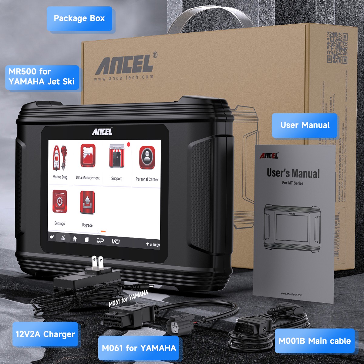 ANCEL MR500 For Yamaha Marine Diagnostic Tool Hours Live Data Fault Code Erase