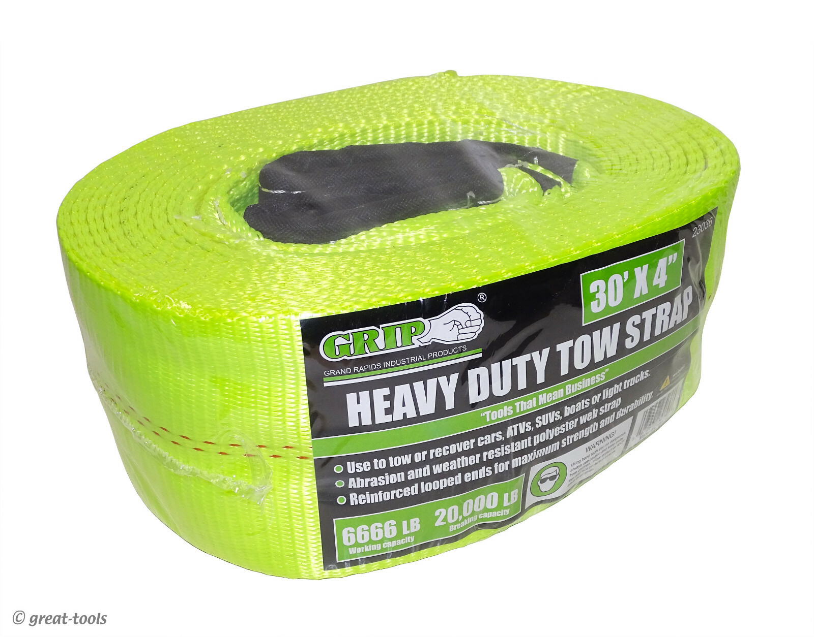 RECOVERY TOW STRAP – 30’ x 4” – 20,000 LBS – Heavy Duty Reinforced Looped Ends