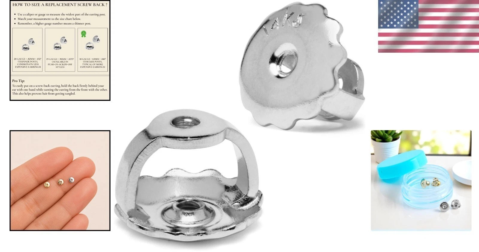 High-Quality White Gold Earring Back Replacements