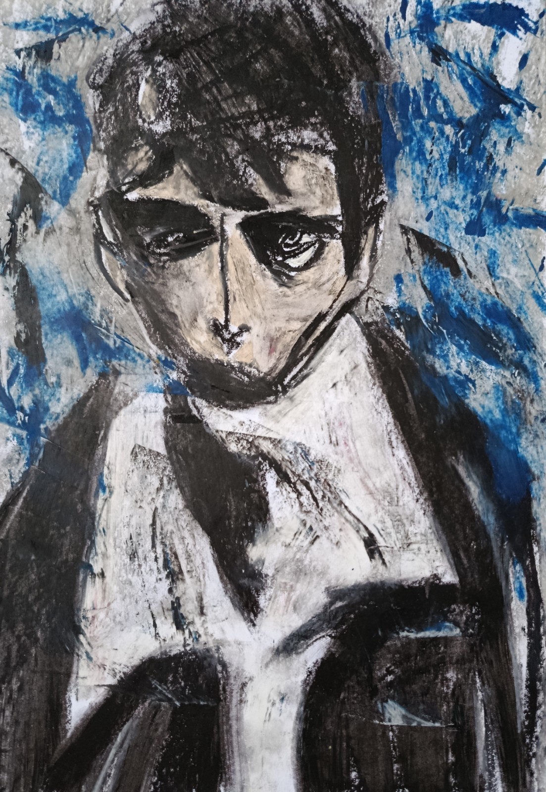 Portrait Abstract - Modern Art - Oil Chalk Painting on A4 Paper, Modern Art