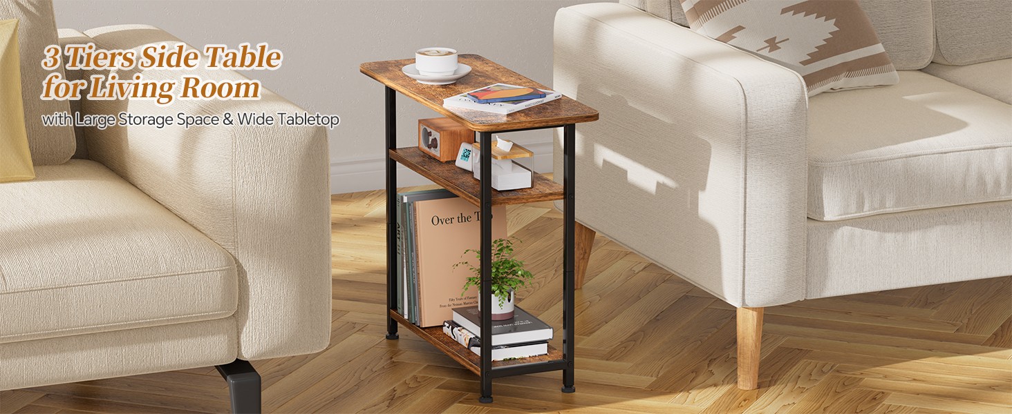 C Shaped Side Table, End Table Set of 2, Sofa Couch Table