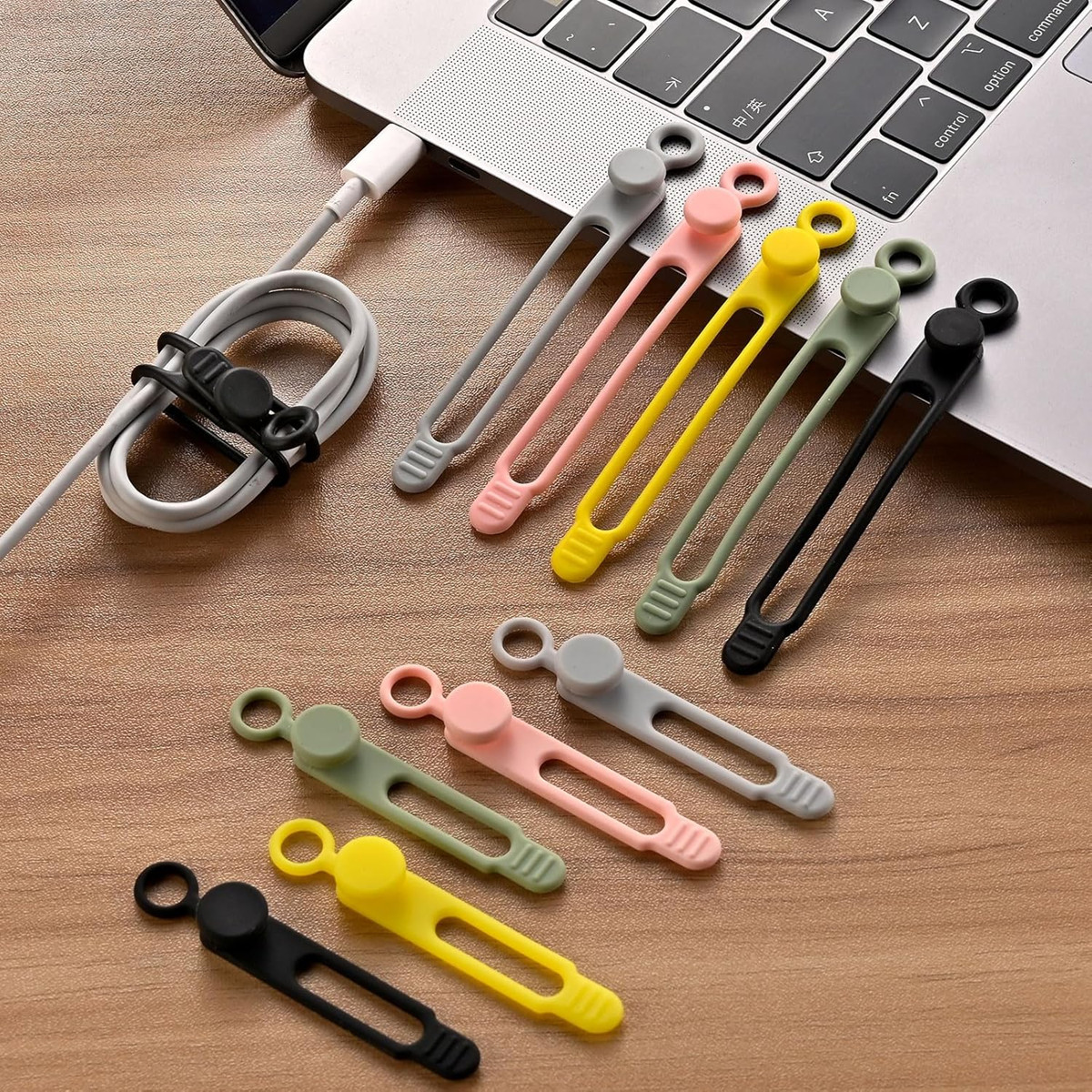 10Pcs Reusable Silicone Cable Ties–Adjustable Cord Organizer with Locking Buckle