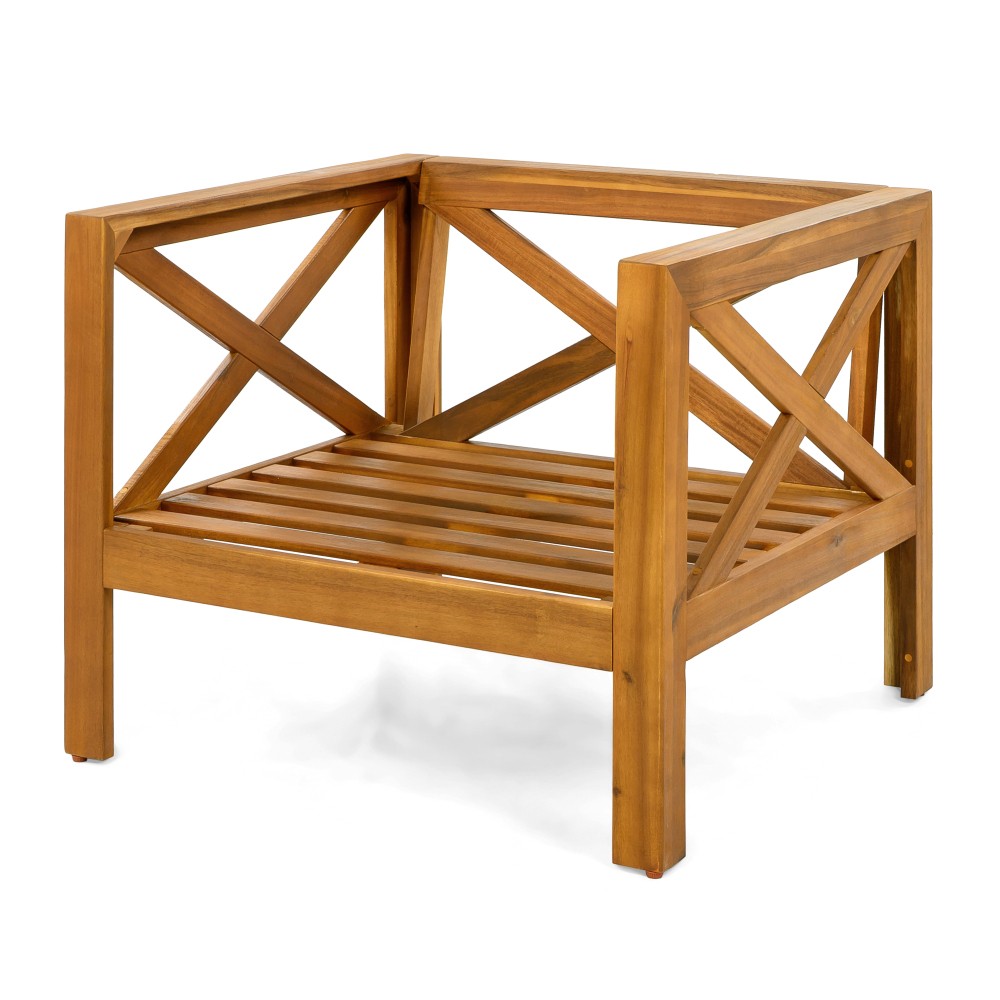 Set of 4 Weatherproof Acacia Club Chairs w/ Gray Outdoor Cushions