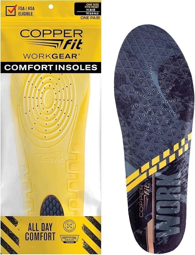 Copper Fit Men's Work Gear Heavy Duty Insoles, for Standing All Day Men’s 8–13