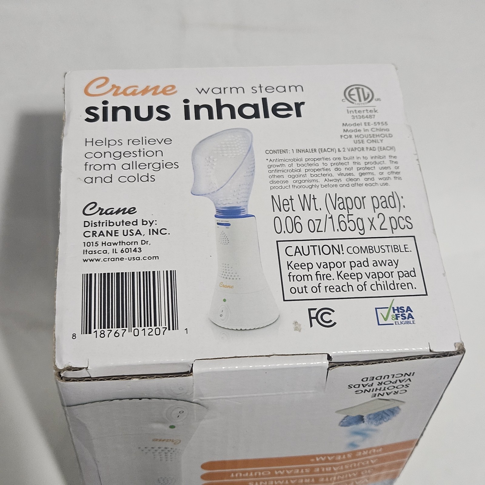 Crane Warm Steam Sinus Inhaler Allergy Cold Sinus Congestion Relief SEALED New