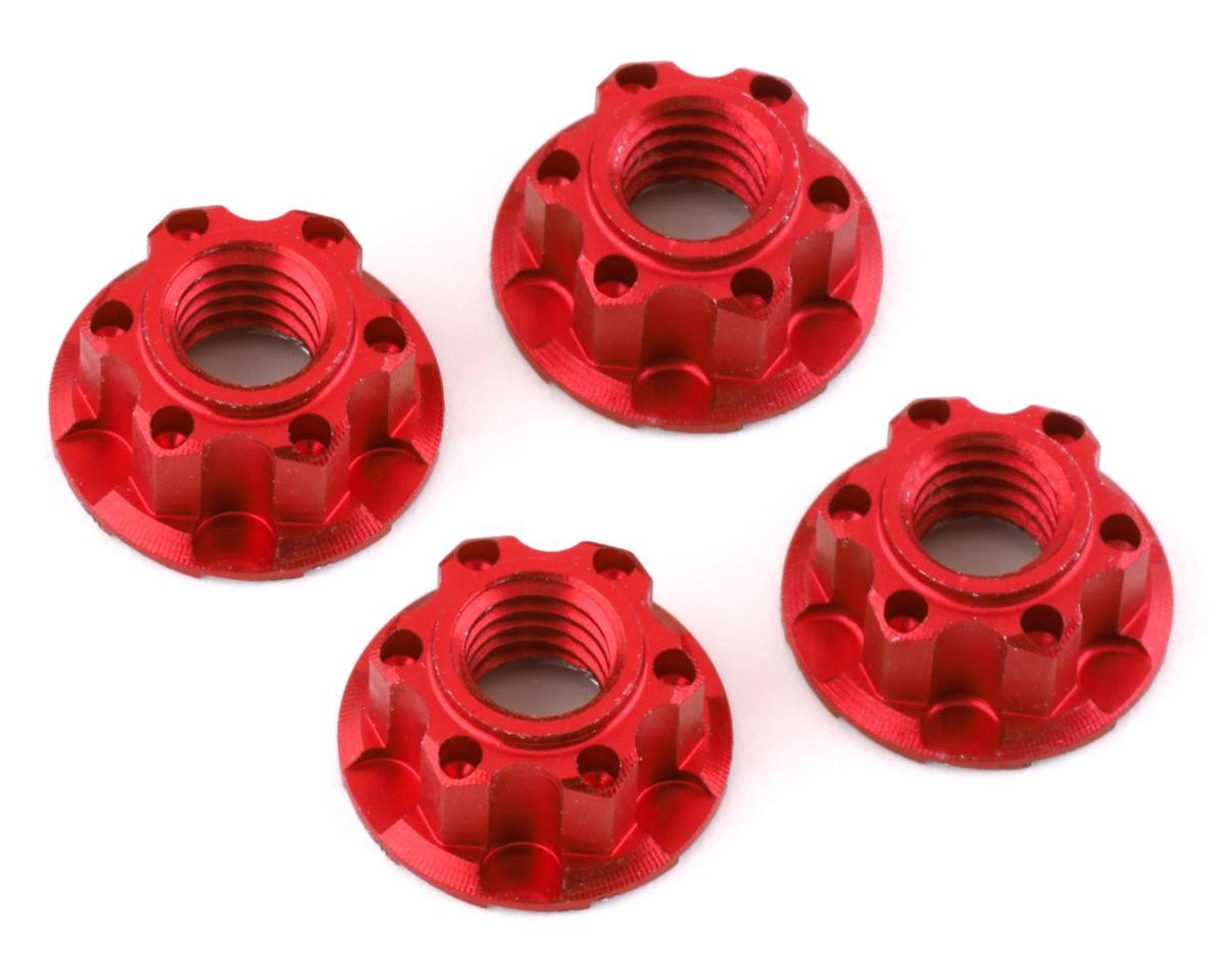 Yeah Racing 4mm Aluminum Serrated Wheel Lock Nut (4) (Red) [YEA-YA-0448RD]