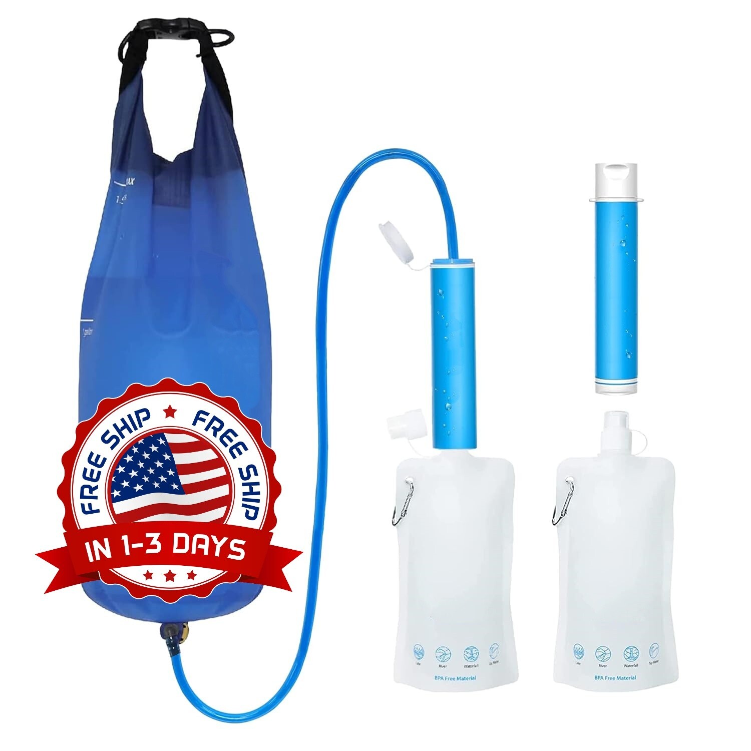 Sistema de filtración de agua para acampar, filtración de 5 etapas, 1,5 galones