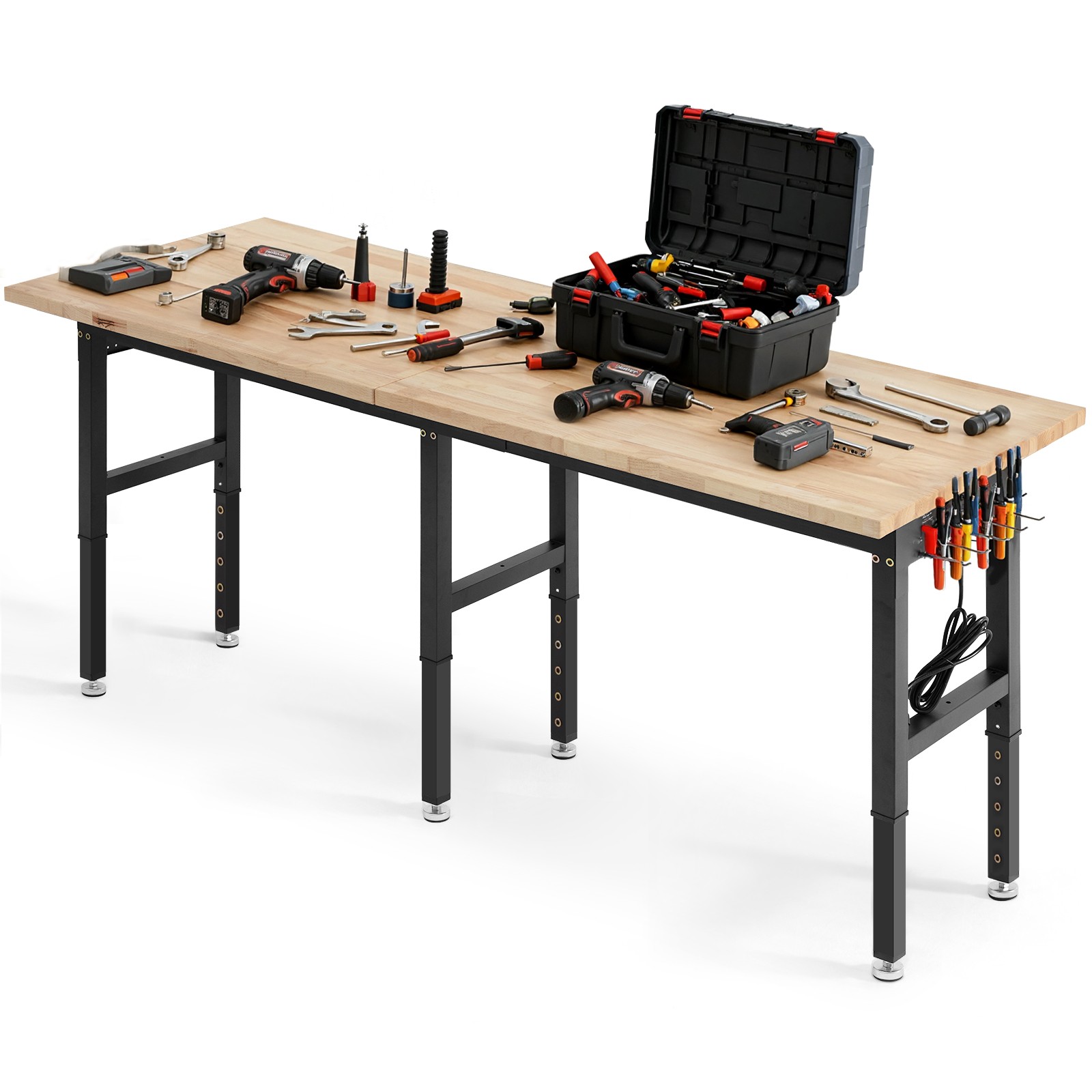 VEVOR Adjustable Workbench 96 x 24 in Oak Wood Top Workbench with Power Outlets