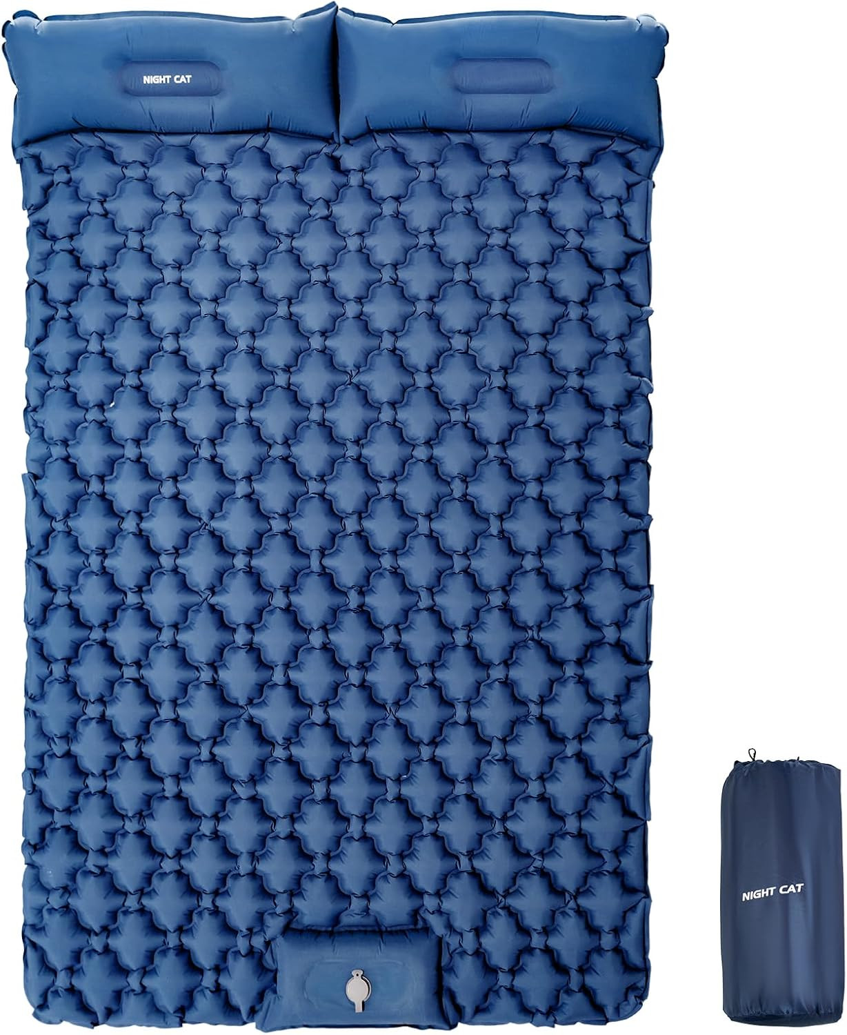 Inflatable Double Sleeping Pad Mat Bed with Foot Pump and Double Pillow for Camp