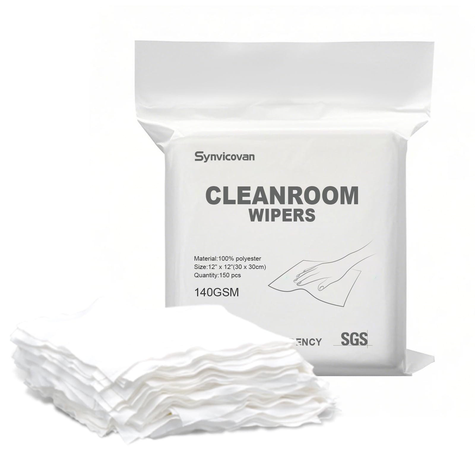 Cleanroom Polyester Wipers 12"x12"(150 Pcs, 140GSM) Double Knit 100% Lint Fre...