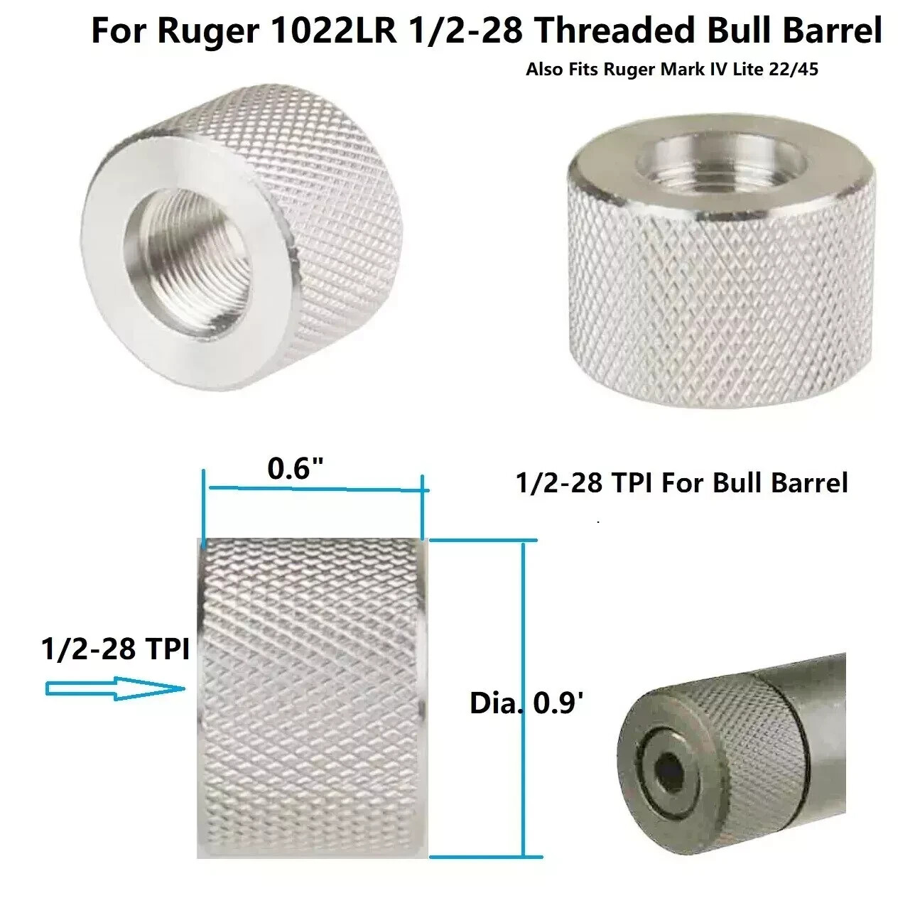 Stainless Steel And Steel 1/2x28 Thread .936 Protector For Ruger 1022 Bull