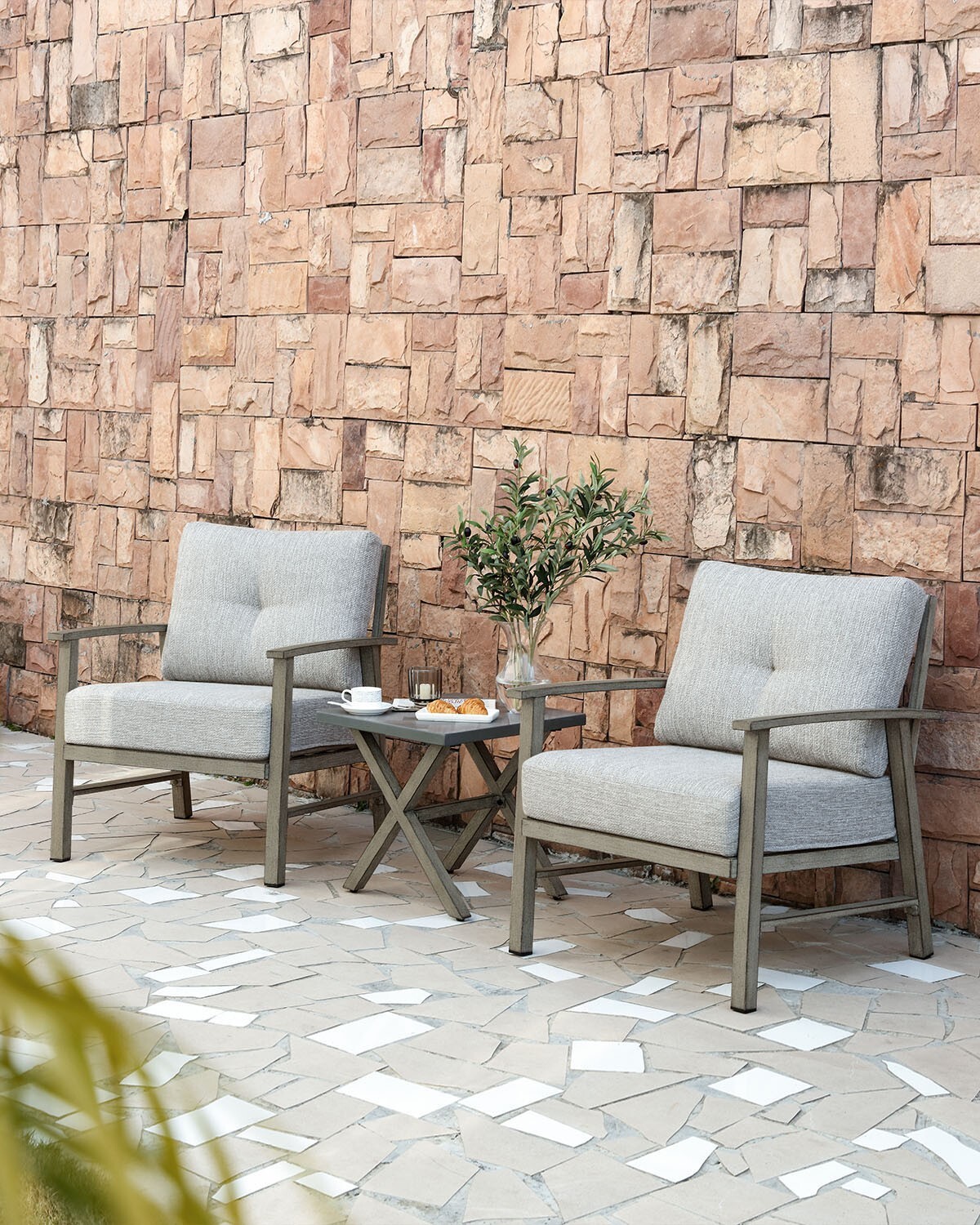 SeeHill 2 Pieces Outdoor Patio Chairs Limed Oak Aluminum Conversation Sofa Chair