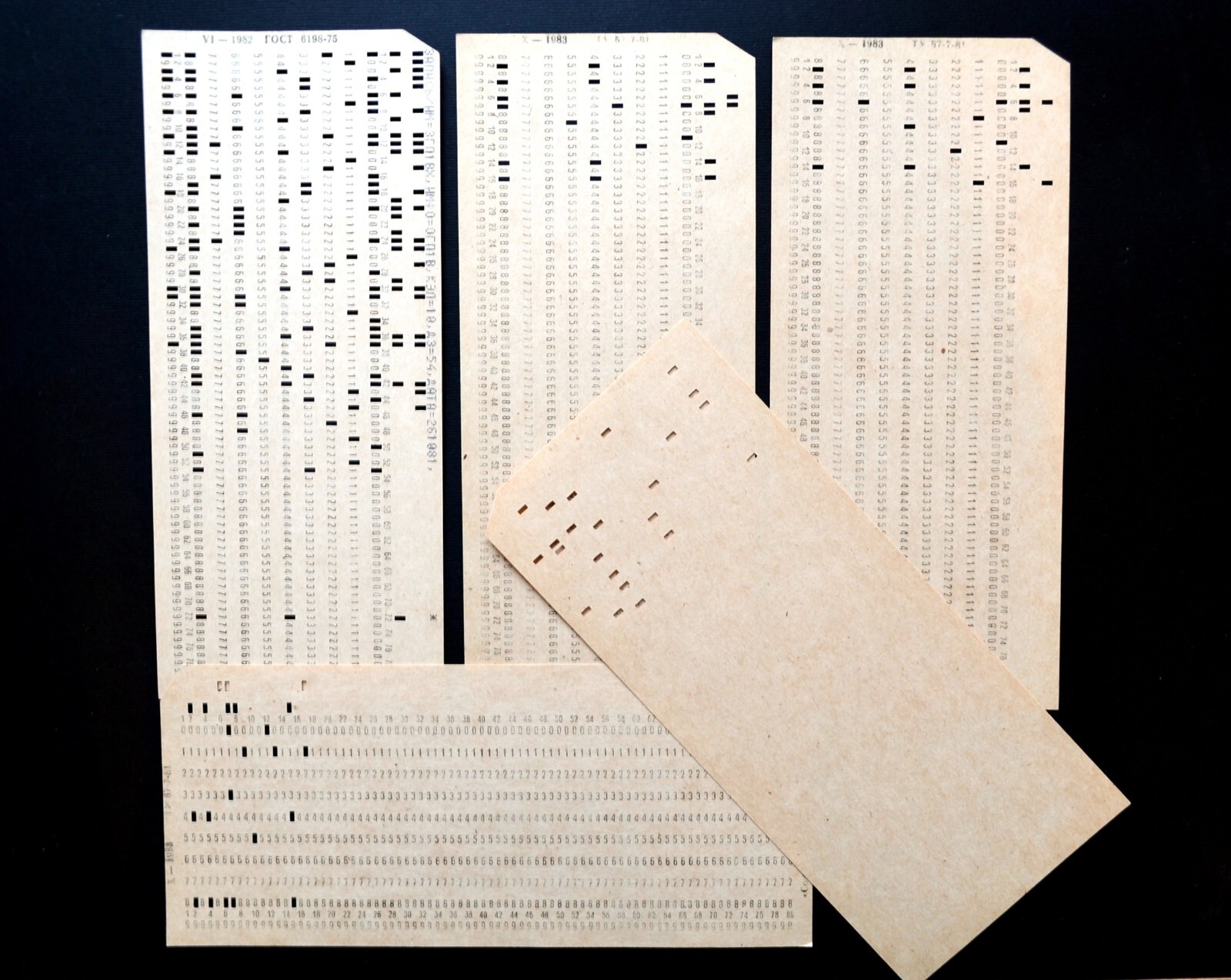 2x VINTAGE MAINFRAME COMPUTER Perforated PUNCH CARDS. IBM 80-column card format