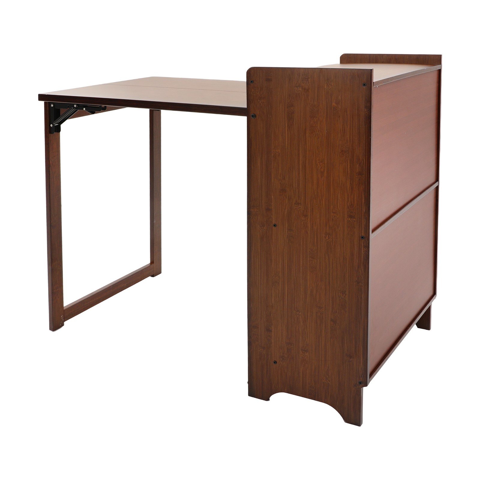 Folding Desk with Storage Shelves,Bookcase with Drop Down Table for Study Office