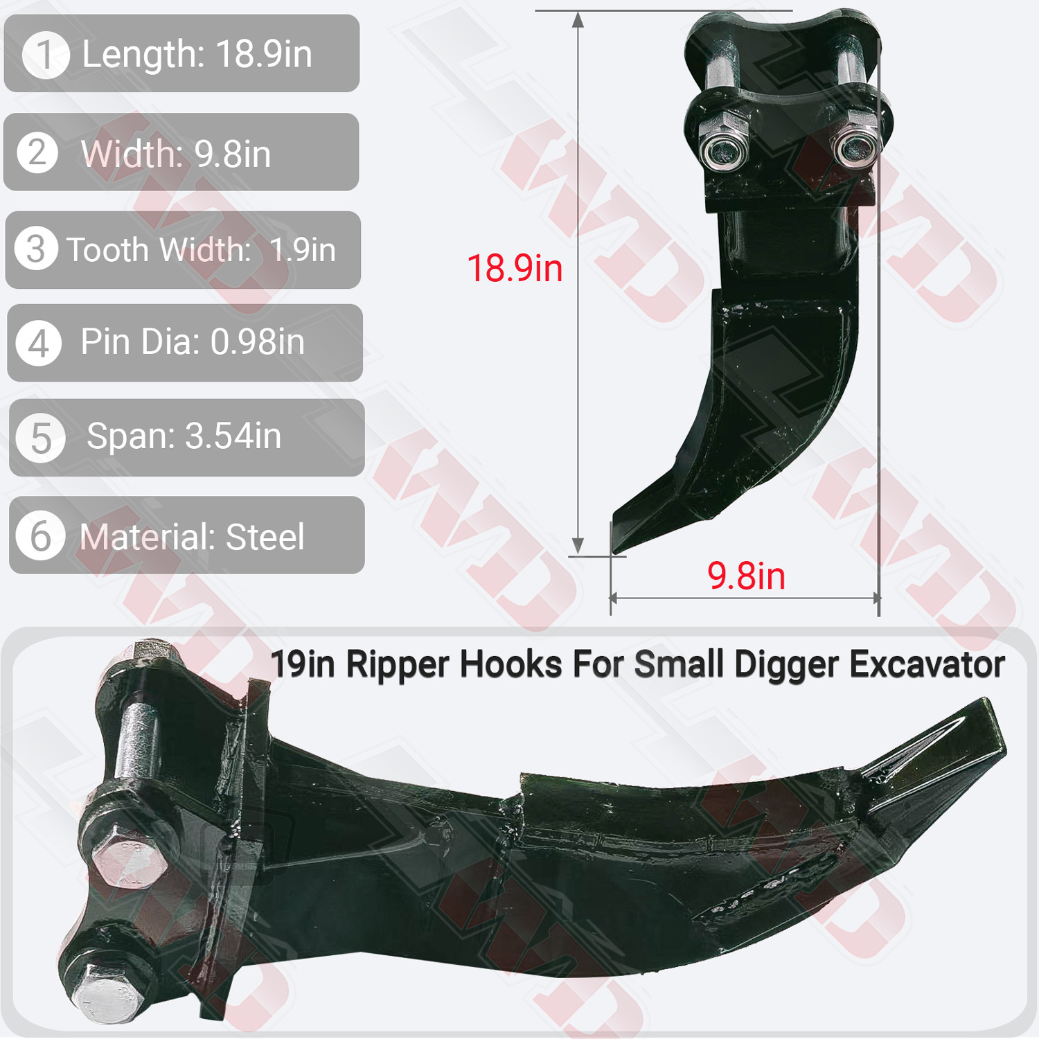 Steel Ripper Attachment Hooks Ripper Tooth Fit Small Digger Mini Excavator Black