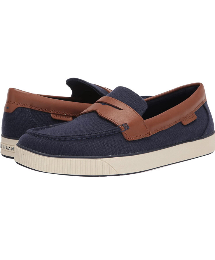 Men Cole Haan Nantucket 2.0 Penny Slip on Loafers/Shoes Navy/Tan C33799