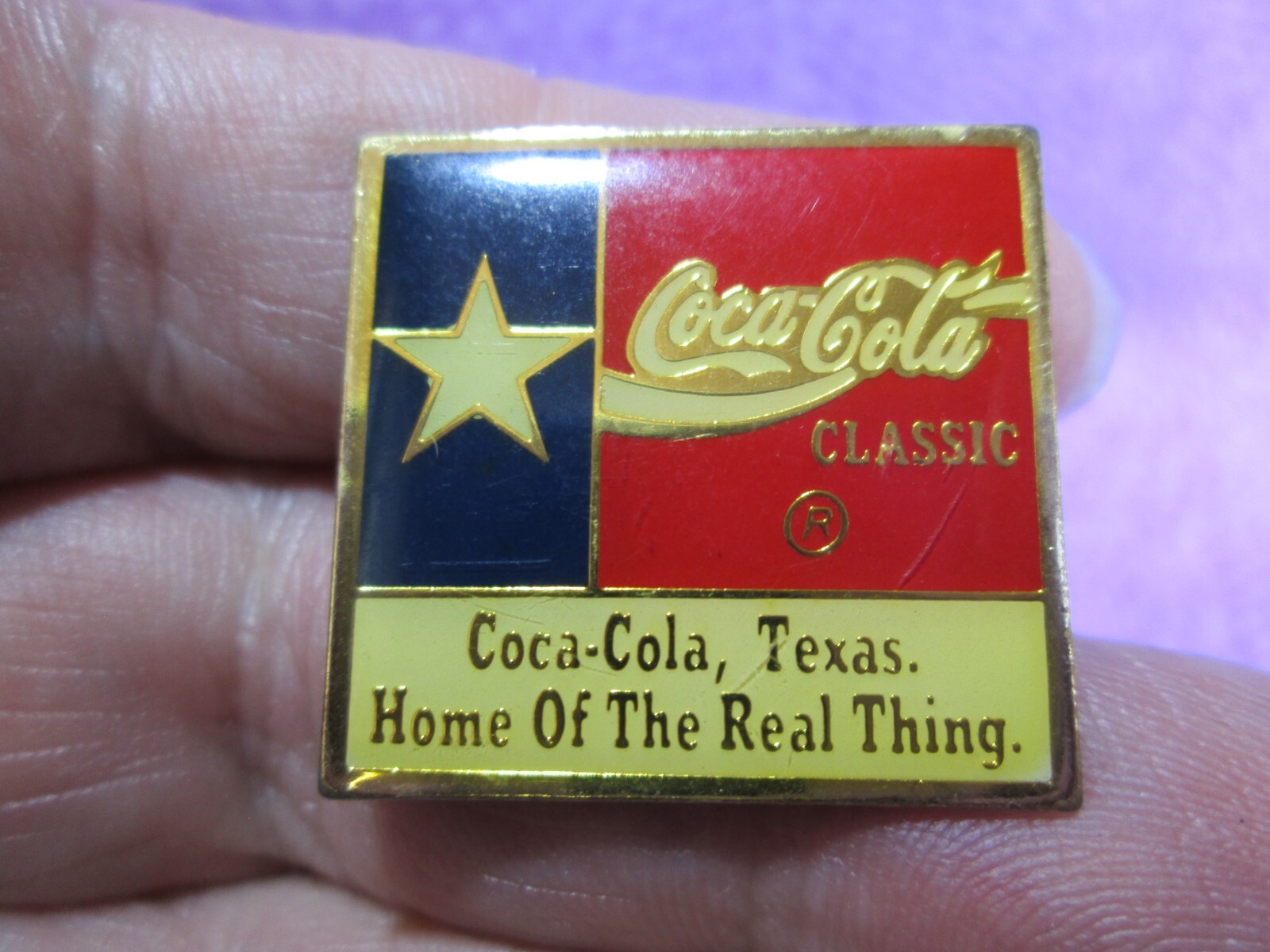 Coca-Cola Classic Texas. Home of The Real Thing Lapel Pin - TX Flag -/ 5A