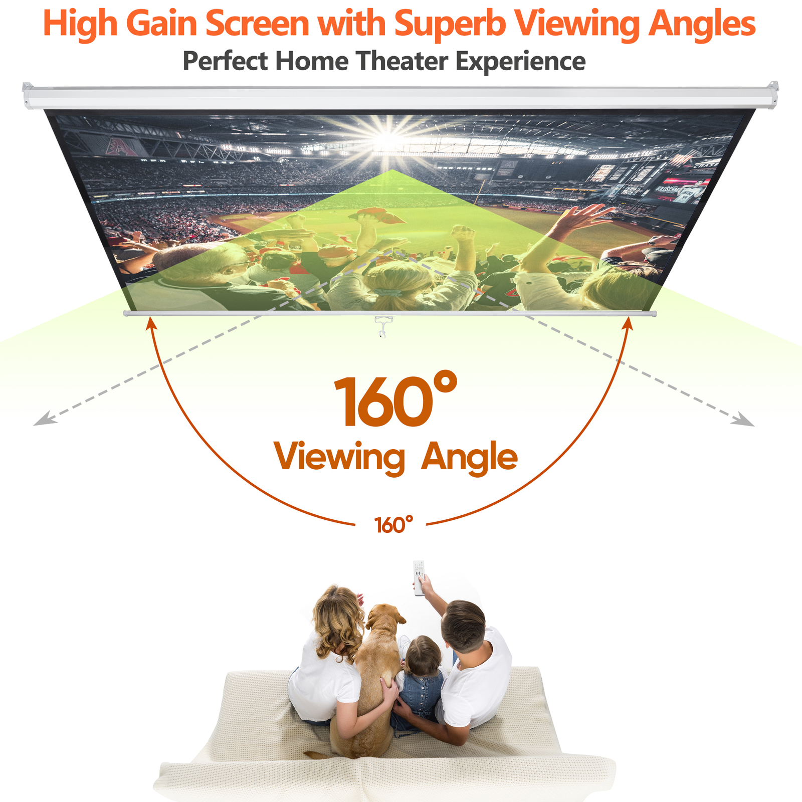 100"Manual Projection Screen Pull Down 16:10 HD Projector 4K Widescreen for Home