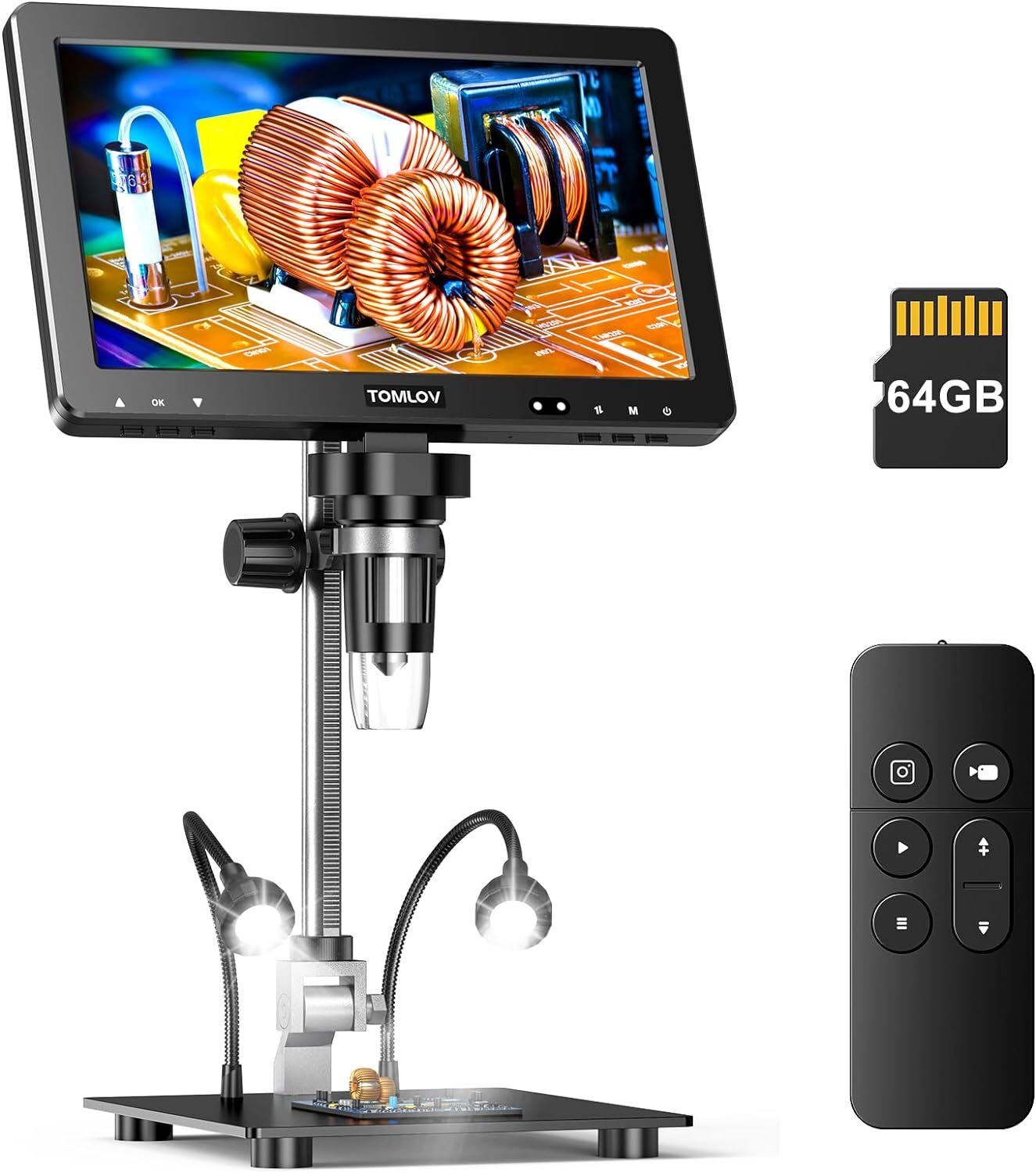 TOMLOV HDMI Digital Microscope 10" 20MP 1500X Coins Microscope Soldering Camera