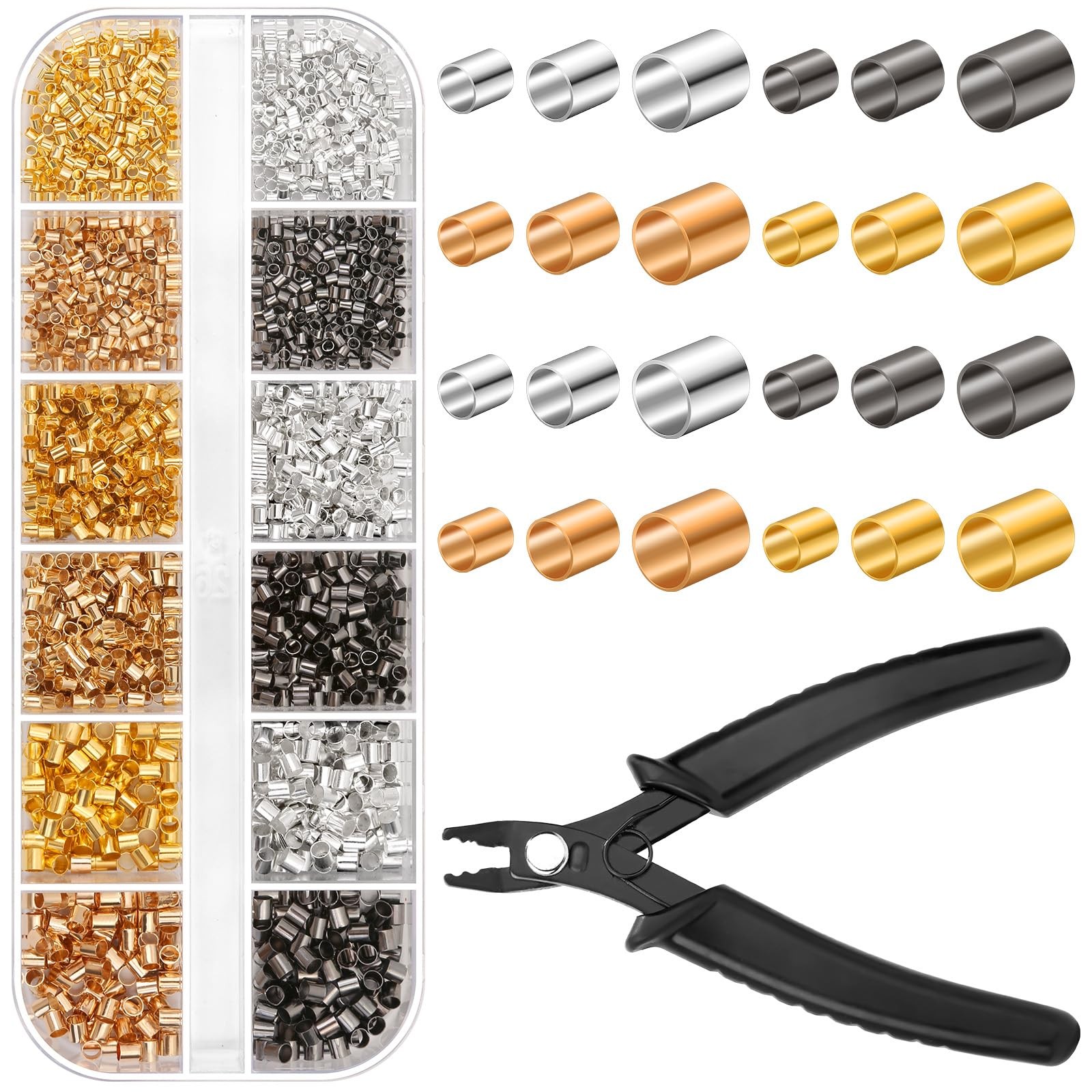 Thrilez Crimping Beads for Jewelry Making, 2200 Pieces Crimp Tubes with Crimping