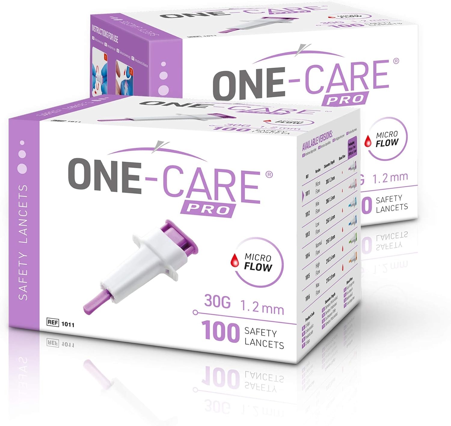ONE-CARE PRO Safety Lancets, Top Push Button Activated, 30G x 1.2mm, 100/bx, Ste