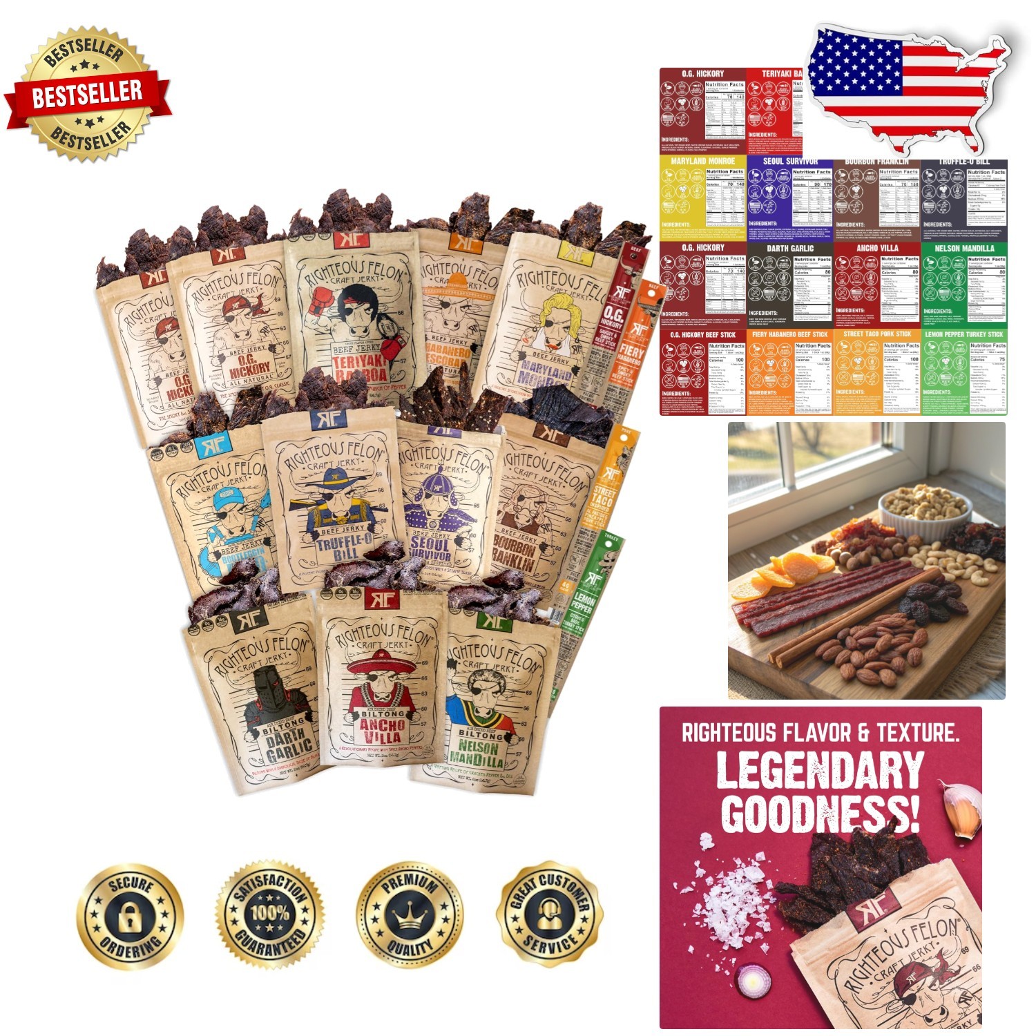 Beef Jerky Variety Pack - 16pc High Protein Keto Gluten Free Gift Box