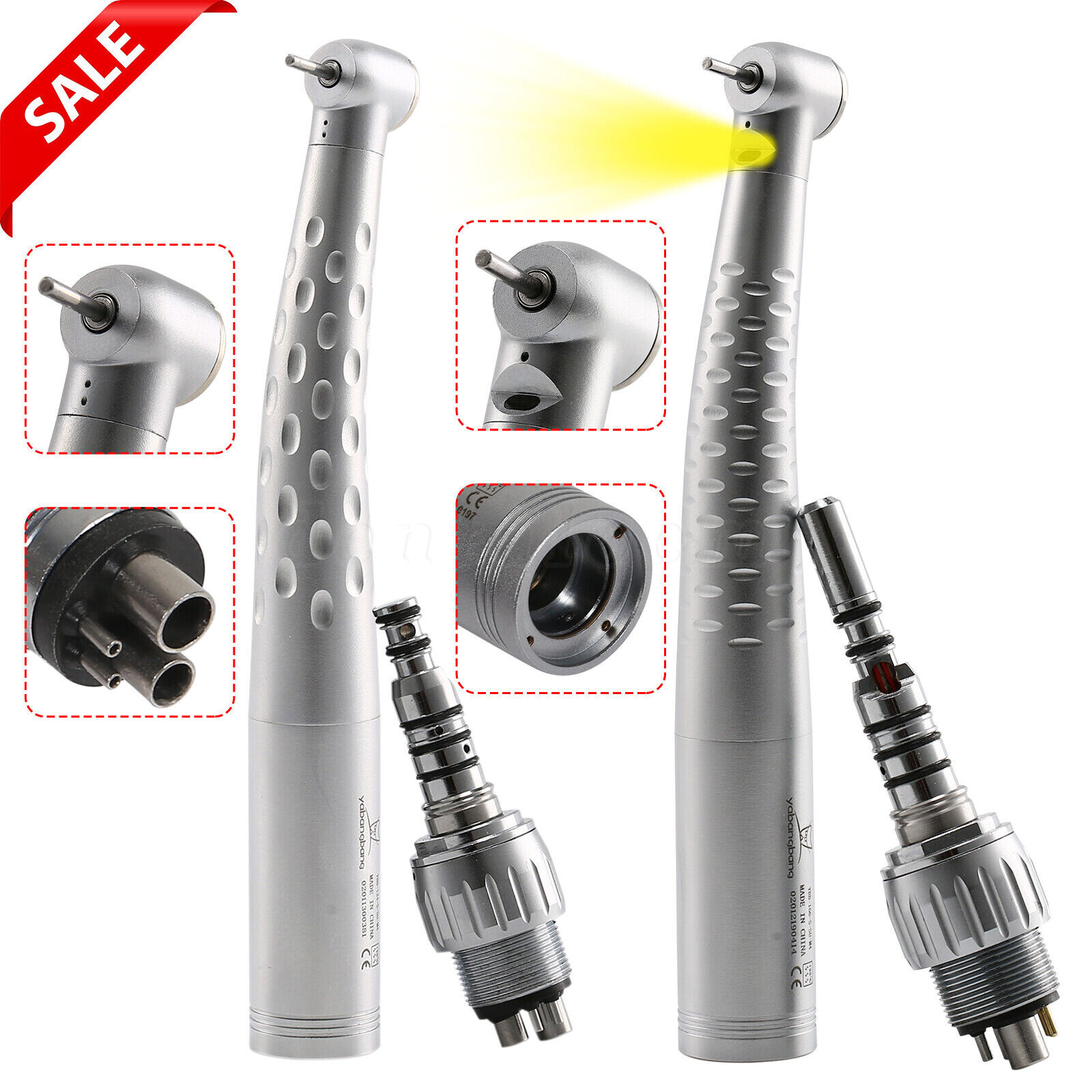 Dental High Speed / Fiber Optic LED Handpiece with 4/6 Hole Quick Coupler Swivel