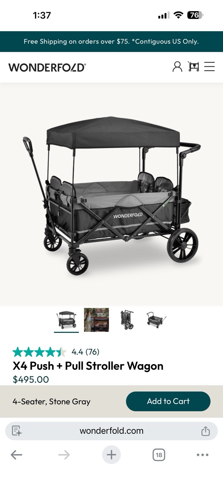 Wonderfold Wagon W4 Luxe Quad Stroller Wagon 4-Seater Grey And Navy Blue