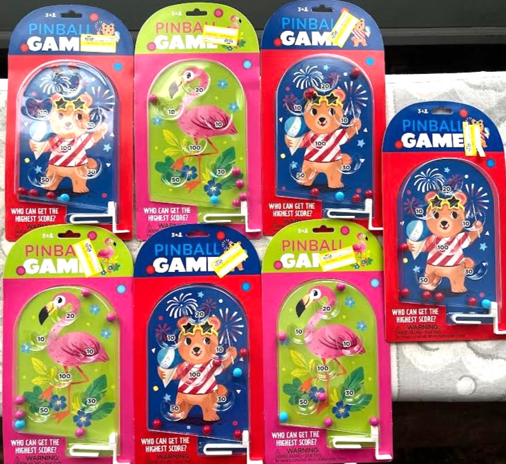7 Mini Pinballs-4 Teddy Bear, 3 Flamingo *NEW* Great for Kids' Parties, Ages 3+