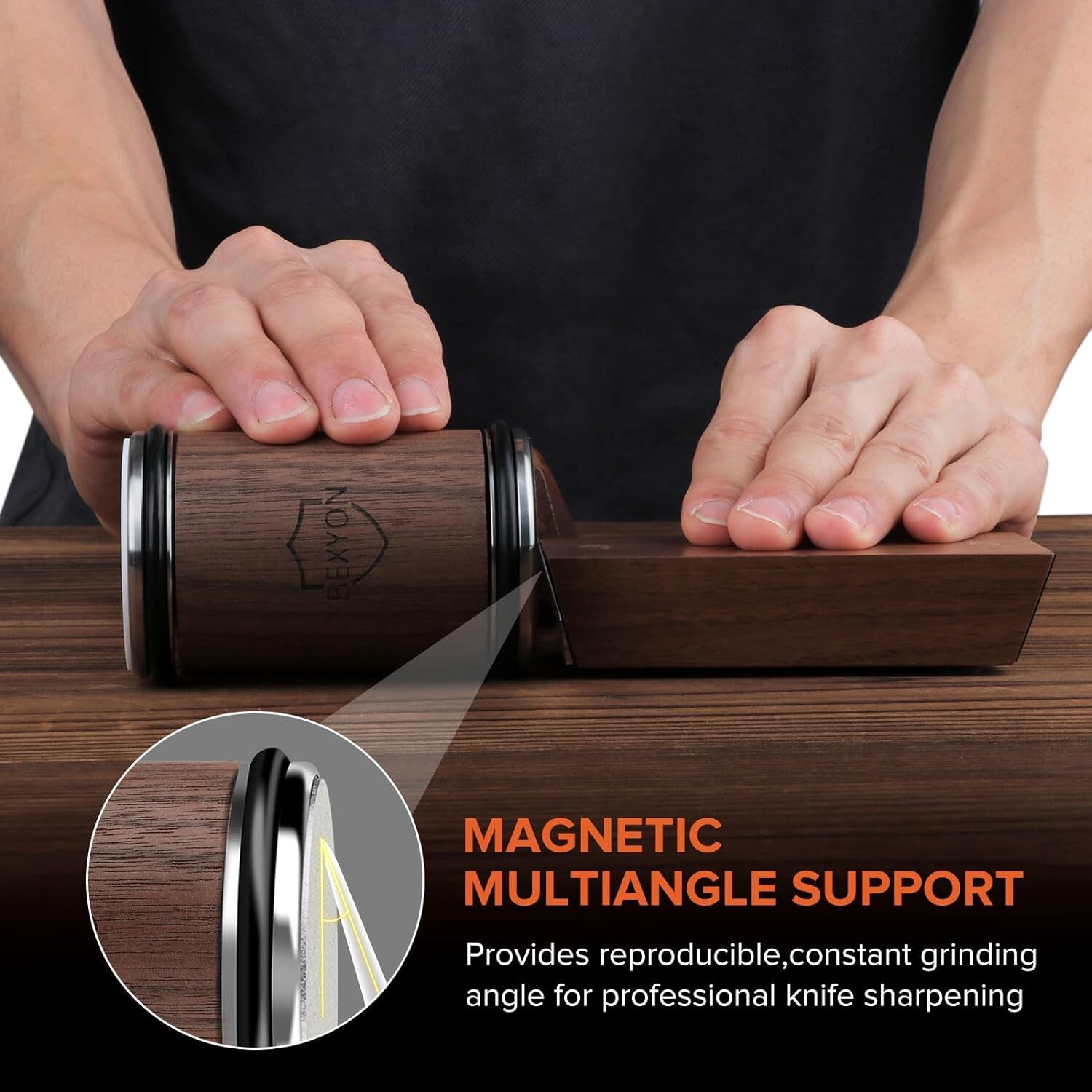 Bexyon Walnut Rolling Knife Sharpener with Industry Diamonds and Ceramic Discs