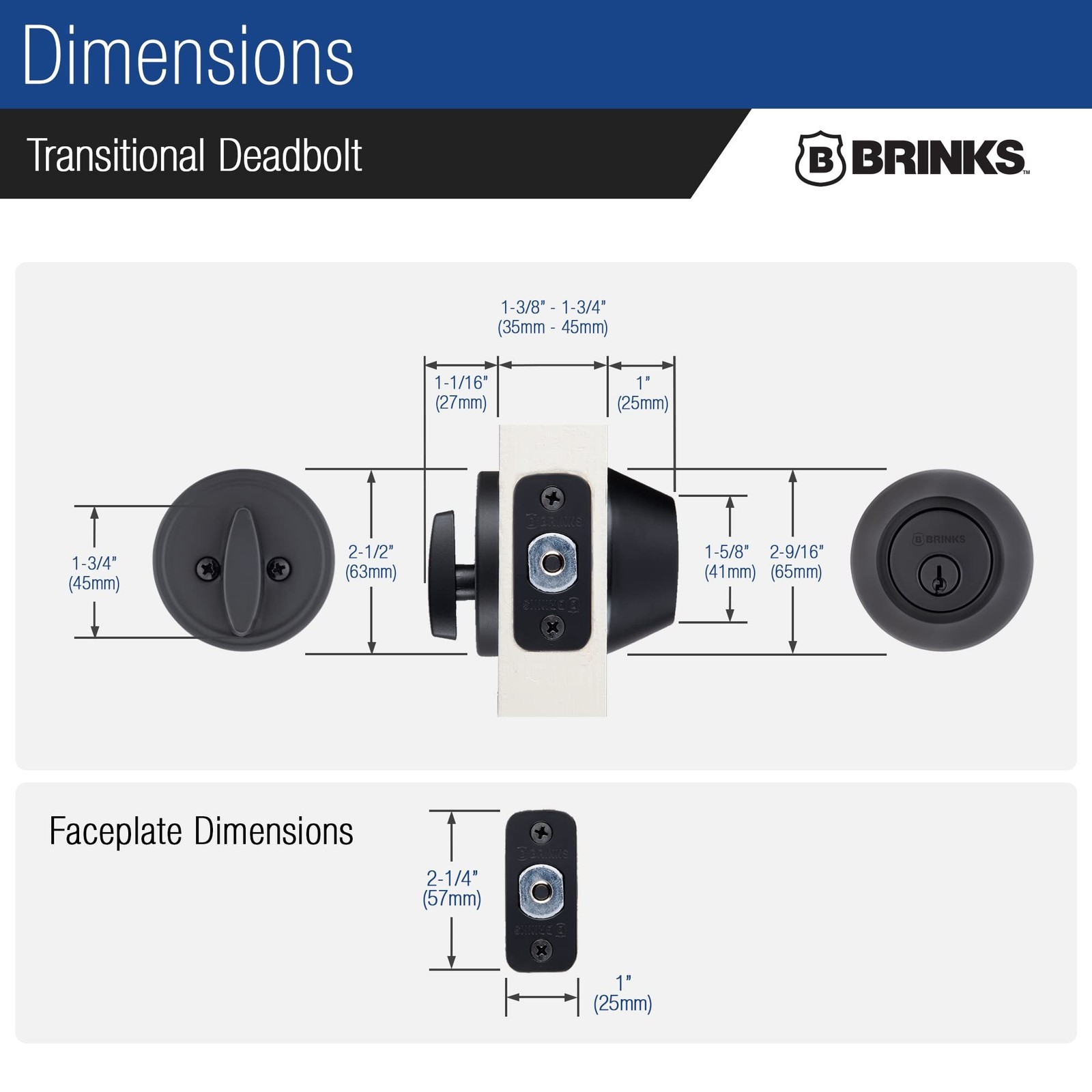 BRINKS Transitional Single Cylinder Deadbolt Lock, Door Lock Built for Reside...